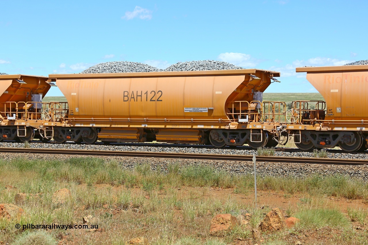 210322 9580
Near Gecko on Rio Tinto's Dampier - Tom Price line is Chinese built ballast waggon BAH 122 on a loaded ballast rake. Location is roughly [url=https://goo.gl/maps/XZkGLreipQwHrTjw9]here[/url]. 22nd March 2021.
Keywords: BAH-type;BAH122;Rio-ballast-waggon;