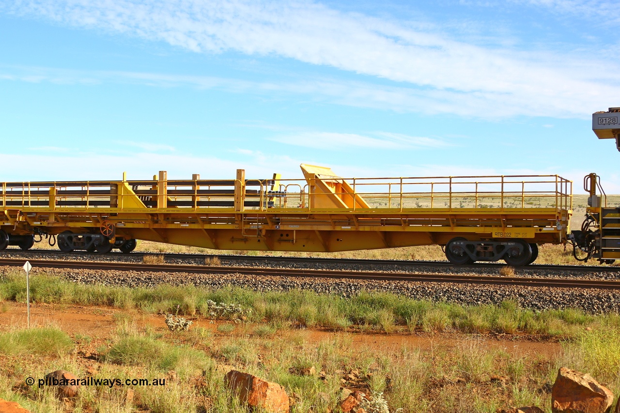 210510 1098
Near Gull on the Rio Tinto Dampier - Tom Price line at the 101.5 km, RTB type end rail waggon RTB 022 on Rio Tinto's Gemco Rail built rail train consist. 10th May 2021. [url=https://goo.gl/maps/9WbRn1E4vP6a1YbN8]Location[/url].
Keywords: RTB-type;RTB022;Gemco-Rail-WA;