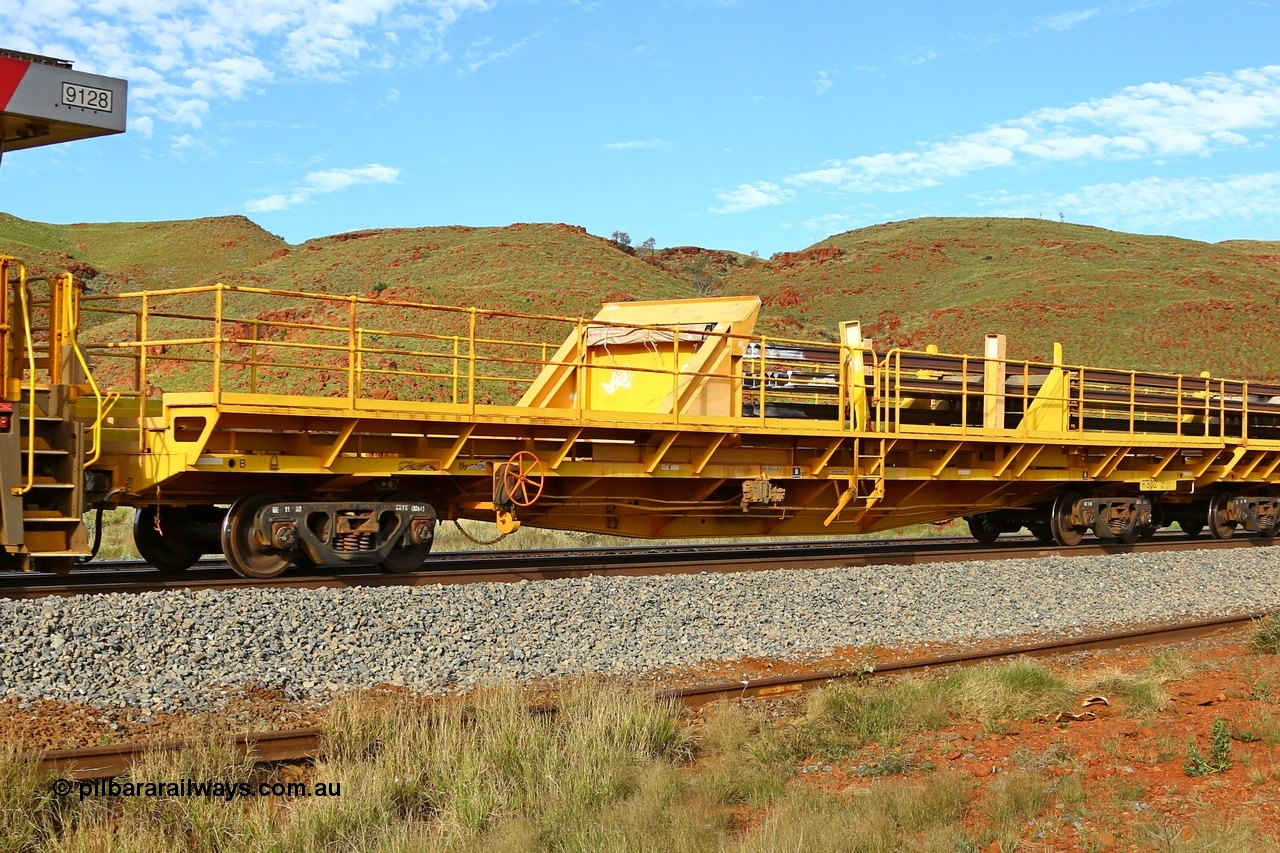 210510 1131
Near Galah on the Rio Tinto Dampier - Tom Price line at the 89.5 km, RTB type end rail waggon RTB 022 on Rio Tinto's Gemco Rail built rail train consist. 10th May 2021. [url=https://goo.gl/maps/tSmgEtp7gcG7x24b9]Location[/url].
Keywords: RTB-type;RTB022;Gemco-Rail-WA;