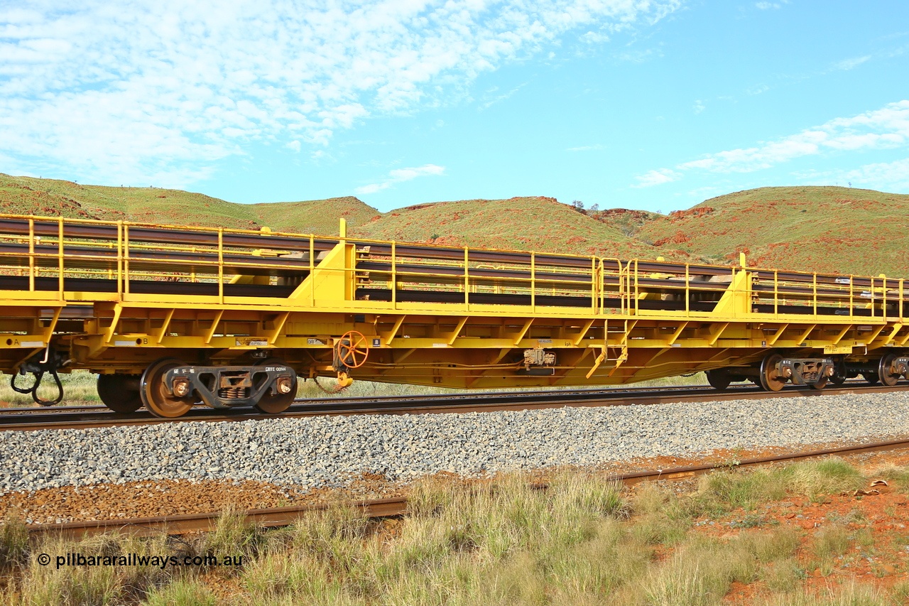 210510 1133
Near Galah on the Rio Tinto Dampier - Tom Price line at the 89.5 km, RTW type intermediate rail waggon RTB 020 on Rio Tinto's Gemco Rail built rail train consist. 10th May 2021. [url=https://goo.gl/maps/tSmgEtp7gcG7x24b9]Location[/url].
Keywords: RTW-type;RTW020;Gemco-Rail-WA;