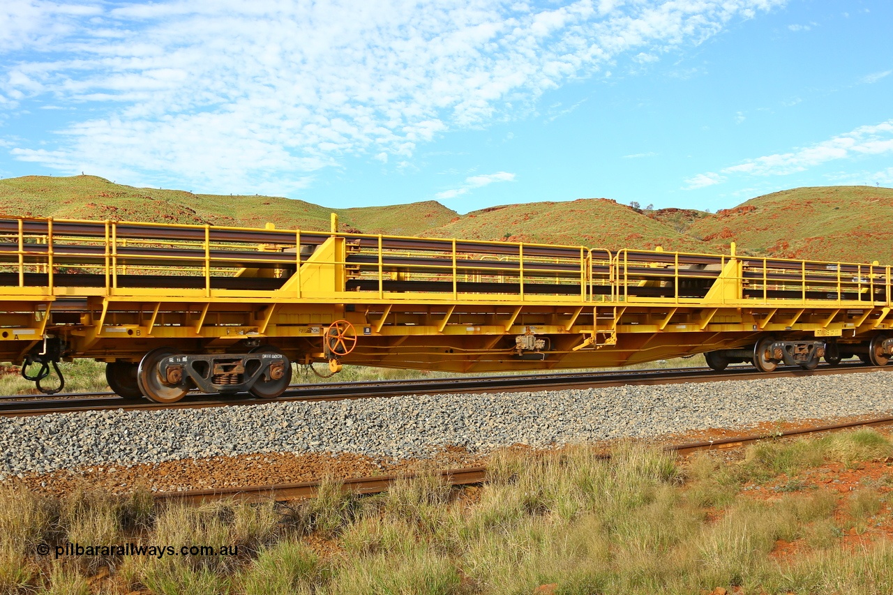 210510 1138
Near Galah on the Rio Tinto Dampier - Tom Price line at the 89.5 km, RTW type intermediate rail waggon RTB 015 on Rio Tinto's Gemco Rail built rail train consist. 10th May 2021. [url=https://goo.gl/maps/tSmgEtp7gcG7x24b9]Location[/url].
Keywords: RTW-type;RTW015;Gemco-Rail-WA;