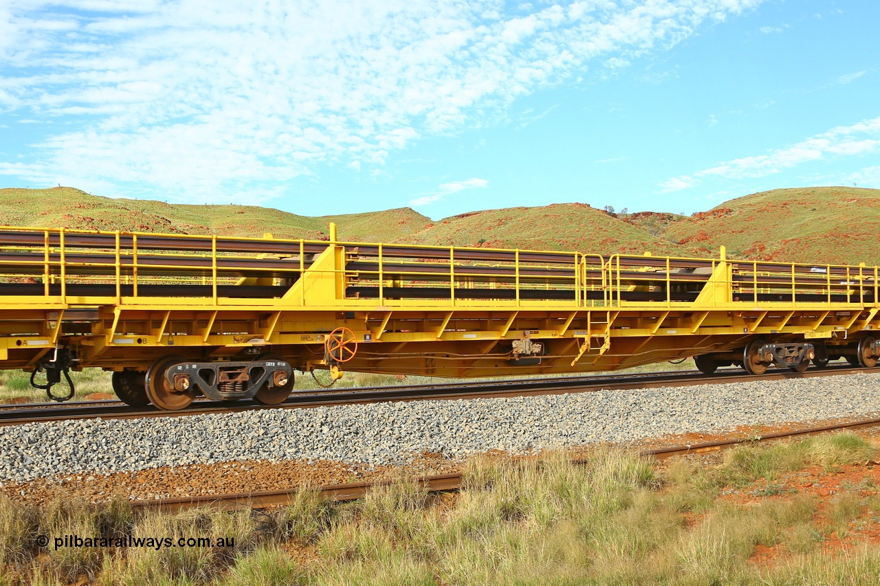 210510 1143
Near Galah on the Rio Tinto Dampier - Tom Price line at the 89.5 km, RTW type intermediate rail waggon RTB 010 on Rio Tinto's Gemco Rail built rail train consist. 10th May 2021. [url=https://goo.gl/maps/tSmgEtp7gcG7x24b9]Location[/url].
Keywords: RTW-type;RTW010;Gemco-Rail-WA;