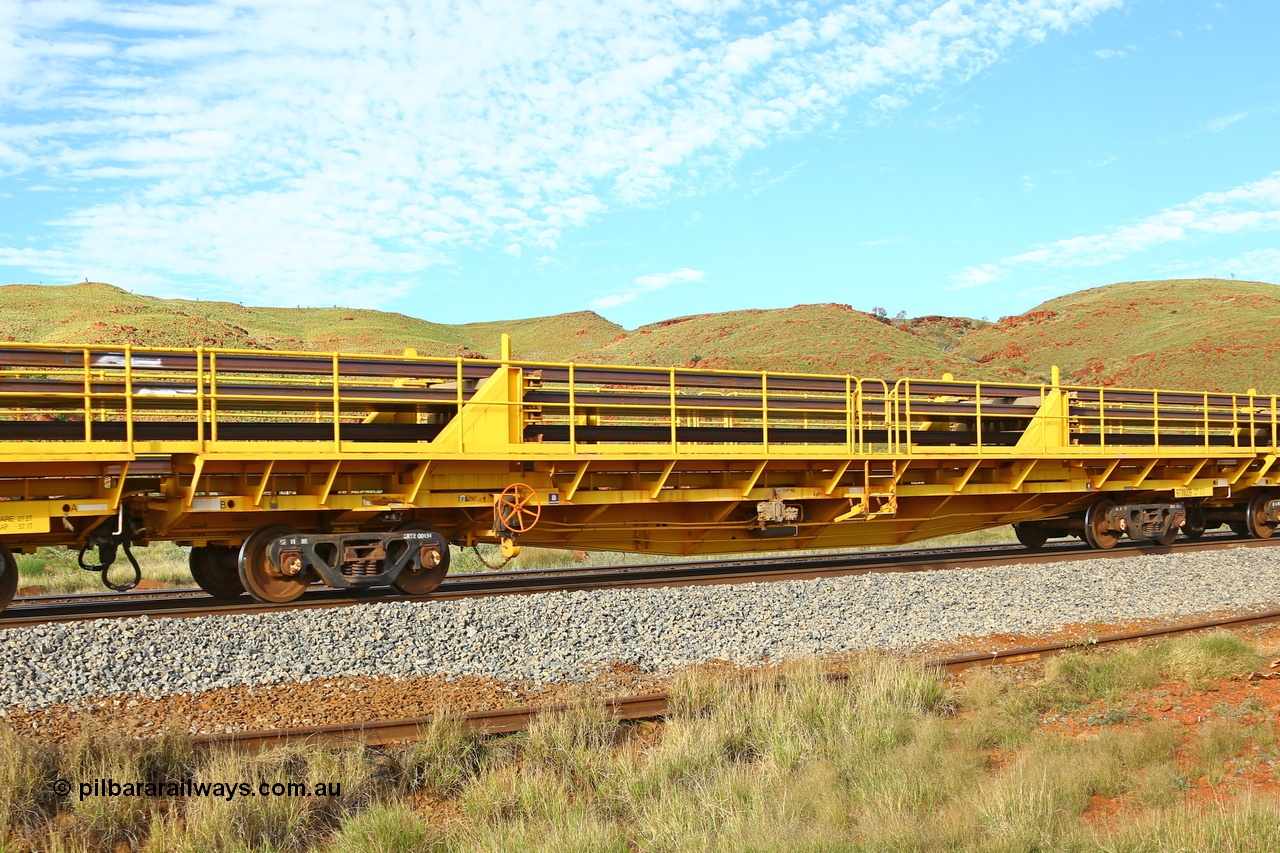 210510 1144
Near Galah on the Rio Tinto Dampier - Tom Price line at the 89.5 km, RTW type intermediate rail waggon RTB 009 on Rio Tinto's Gemco Rail built rail train consist. 10th May 2021. [url=https://goo.gl/maps/tSmgEtp7gcG7x24b9]Location[/url].
Keywords: RTW-type;RTW009;Gemco-Rail-WA;