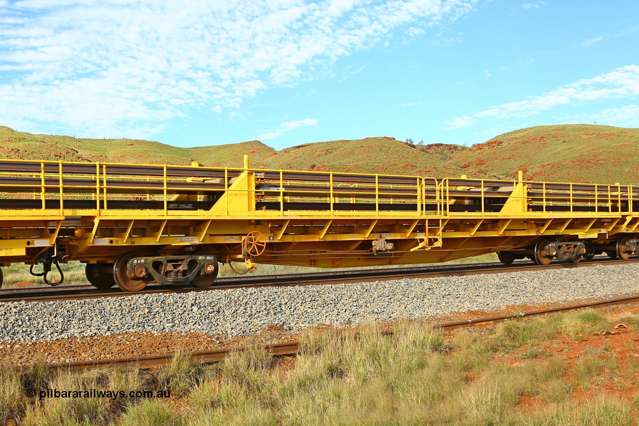 210510 1145
Near Galah on the Rio Tinto Dampier - Tom Price line at the 89.5 km, RTW type intermediate rail waggon RTB 008 on Rio Tinto's Gemco Rail built rail train consist. 10th May 2021. [url=https://goo.gl/maps/tSmgEtp7gcG7x24b9]Location[/url].
Keywords: RTW-type;RTW008;Gemco-Rail-WA;