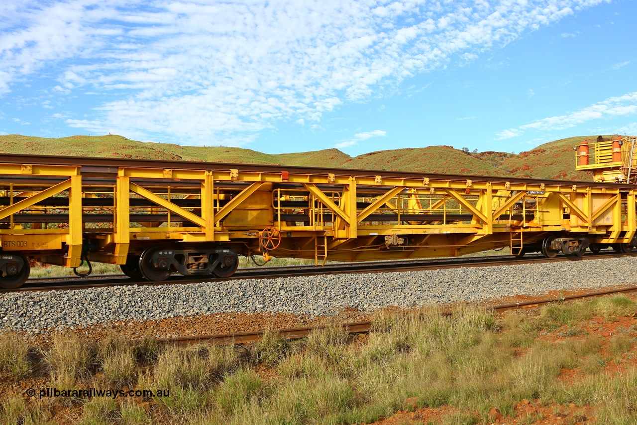 210510 1151
Near Galah on the Rio Tinto Dampier - Tom Price line at the 89.5 km, RTS type straddle crane carrying rail waggon RTS 002 on Rio Tinto's Gemco Rail built rail train consist. 10th May 2021. [url=https://goo.gl/maps/tSmgEtp7gcG7x24b9]Location[/url].
Keywords: RTS-type;RTS002;Gemco-Rail-WA;