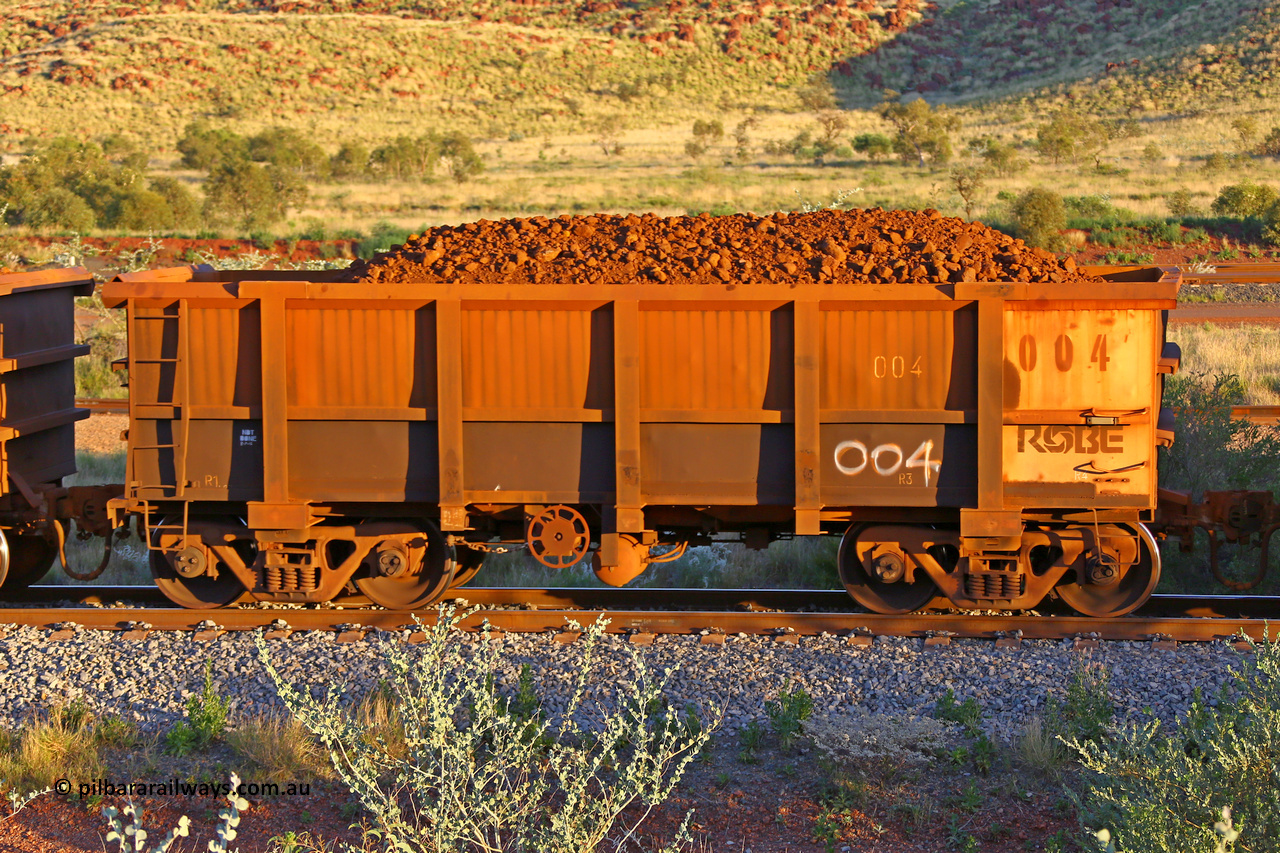 0004 170513 8724
Robe River ore waggon 004, built by Nippon Sharyo Nihon, handbrake side loaded view, Cape Lambert yard, May 13, 2017.
Keywords: 004;Nippon-Sharyo-Nihon;Robe-ore-waggon;