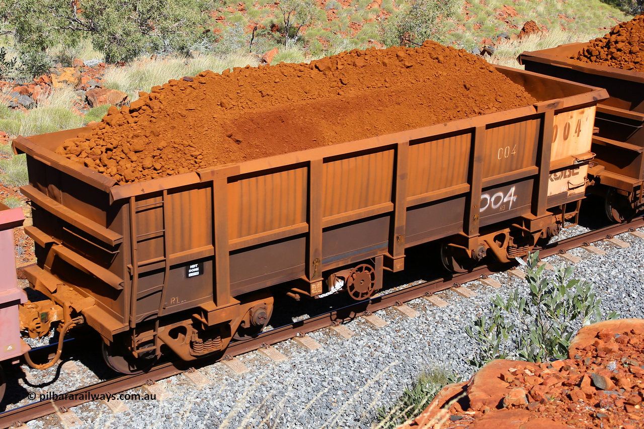 0004 180616 1856
Robe River ore waggon 004, built by Nippon Sharyo Nihon, fixed coupler handbrake side loaded view at Maitland Siding on the Deepdale line, June 16, 2018.
Keywords: 004;Nippon-Sharyo-Nihon;Robe-ore-waggon;
