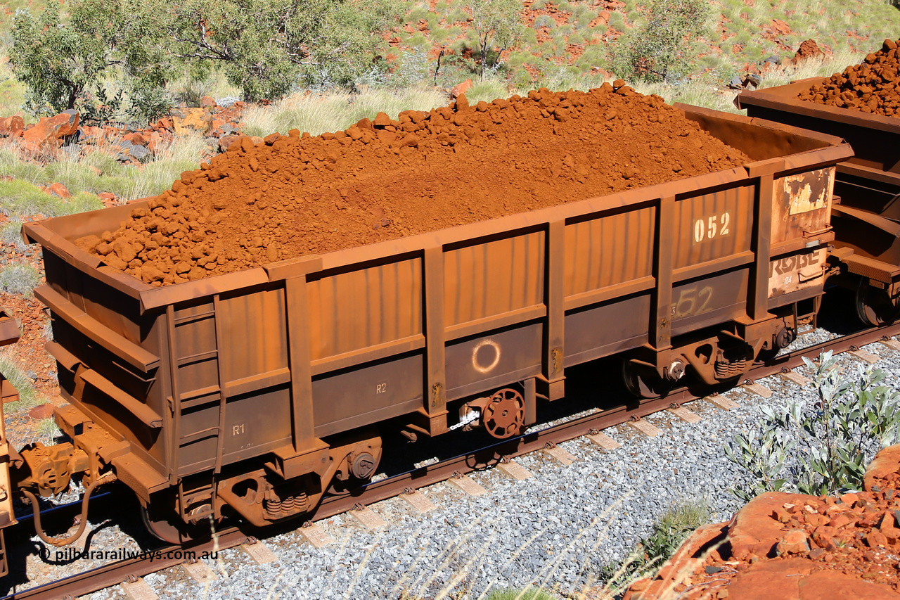 0052 180616 1860
Robe River ore waggon 052, built by Nippon Sharyo Nihon, fixed coupler handbrake side loaded view at Maitland Siding on the Deepdale line, June 16, 2018.
Keywords: 052;Nippon-Sharyo-Nihon;Robe-ore-waggon;