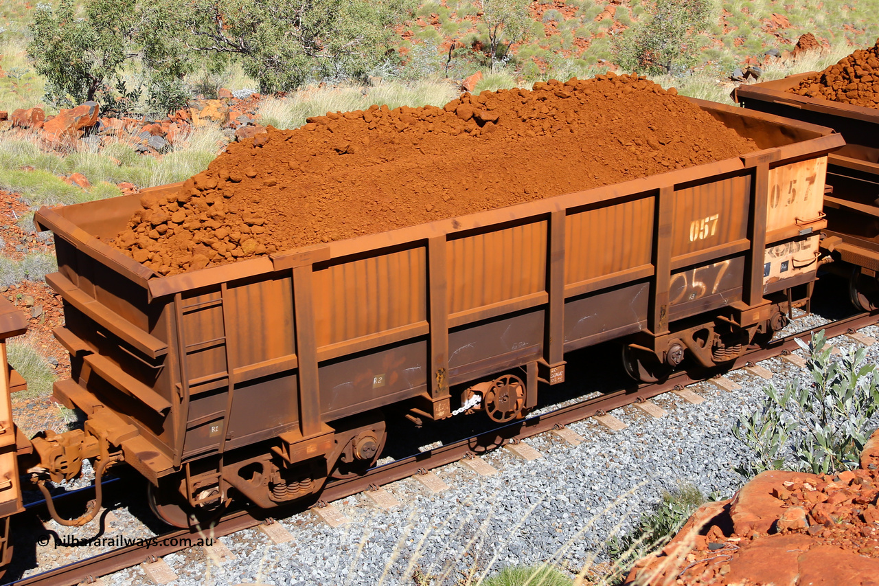 0057 180616 1858
Robe River ore waggon 057, built by Nippon Sharyo Nihon, fixed coupler handbrake side loaded view at Maitland Siding on the Deepdale line, June 16, 2018.
Keywords: 057;Nippon-Sharyo-Nihon;Robe-ore-waggon;