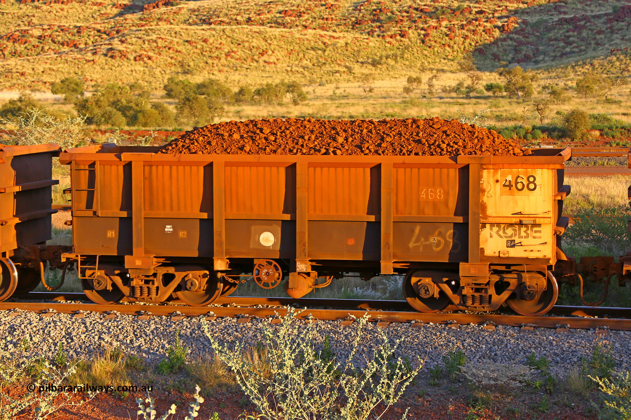 0468 170513 8666
Robe River ore waggon 468, built by Tomlinson Steel WA, handbrake side loaded view, Cape Lambert yard, May 13, 2017.
Keywords: 468;Tomlinson-Steel-WA;Robe-ore-waggon;