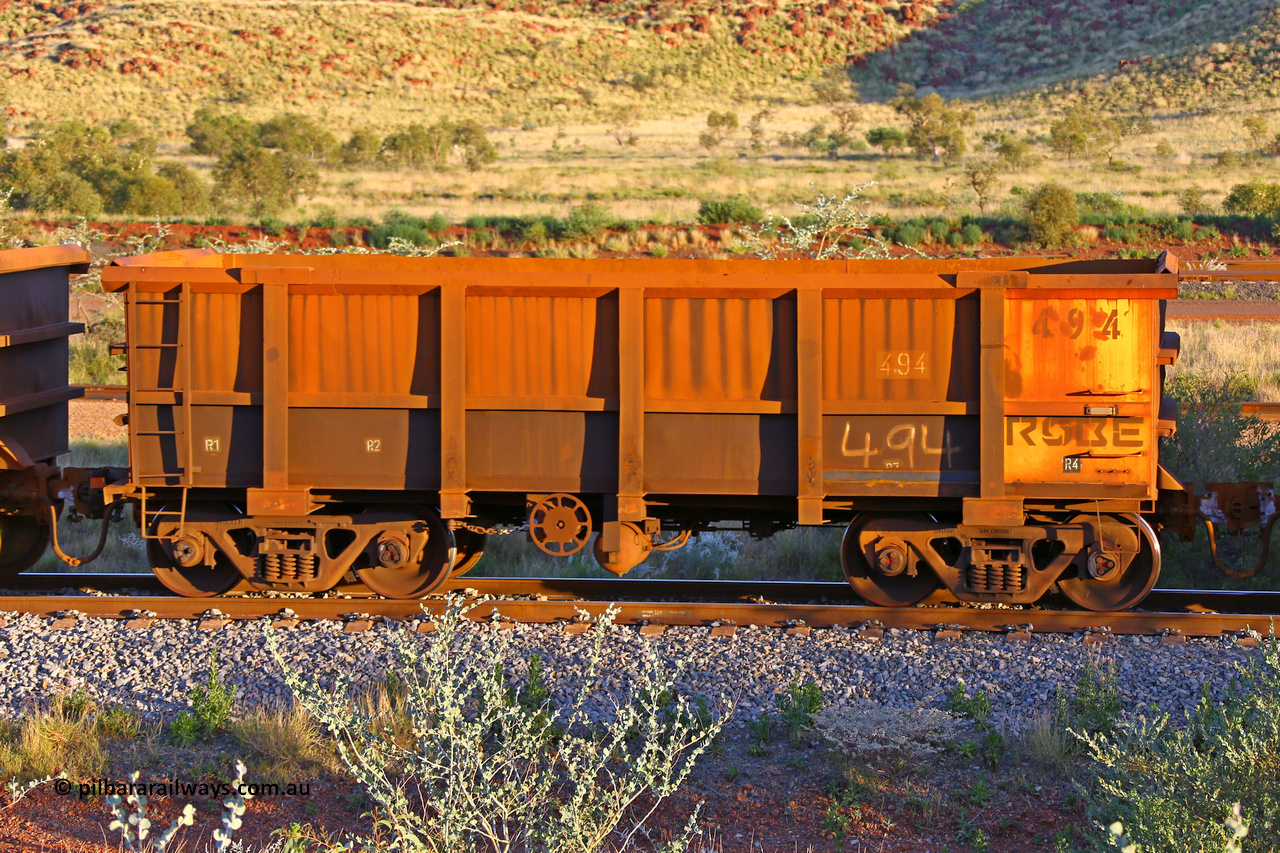 0494 170513 8774
Robe River ore waggon 494, built by Tomlinson Steel WA, handbrake side empty view, Cape Lambert yard, May 13, 2017.
Keywords: 494;Tomlinson-Steel-WA;Robe-ore-waggon;