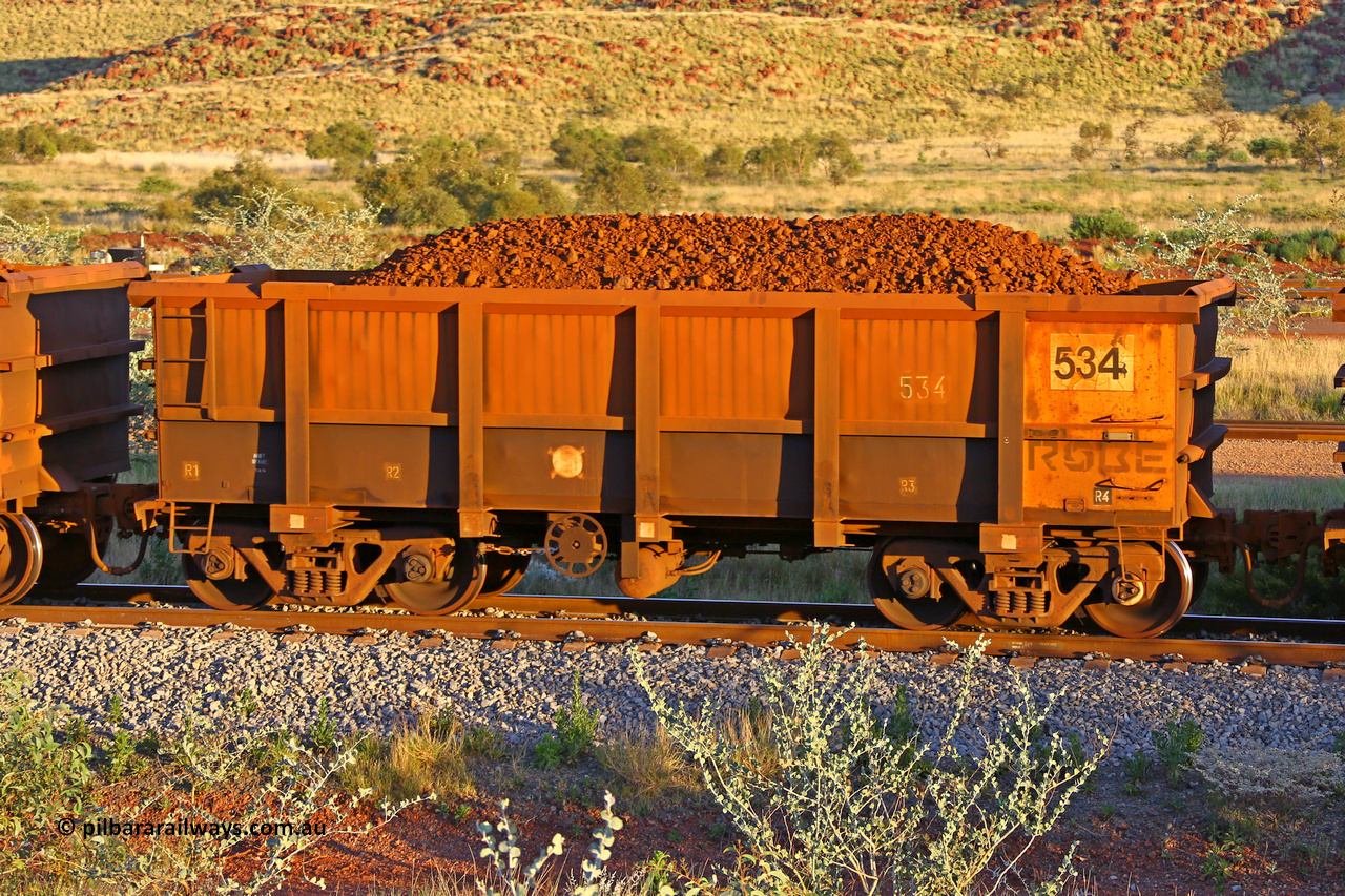 0534 170513 8669
Robe River ore waggon 534, built by Tomlinson Steel WA, handbrake side loaded view, Cape Lambert yard, May 13, 2017.
Keywords: 534;Tomlinson-Steel-WA;Robe-ore-waggon;