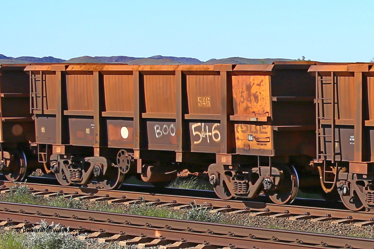 0546 160727 0967
Robe River ore waggon 546, built by Tomlinson Steel WA, rotary coupler end handbrake side empty view at Harding Siding on the Cape Lambert line, July 27, 2016.
Keywords: 546;Tomlinson-Steel-WA;Robe-ore-waggon;