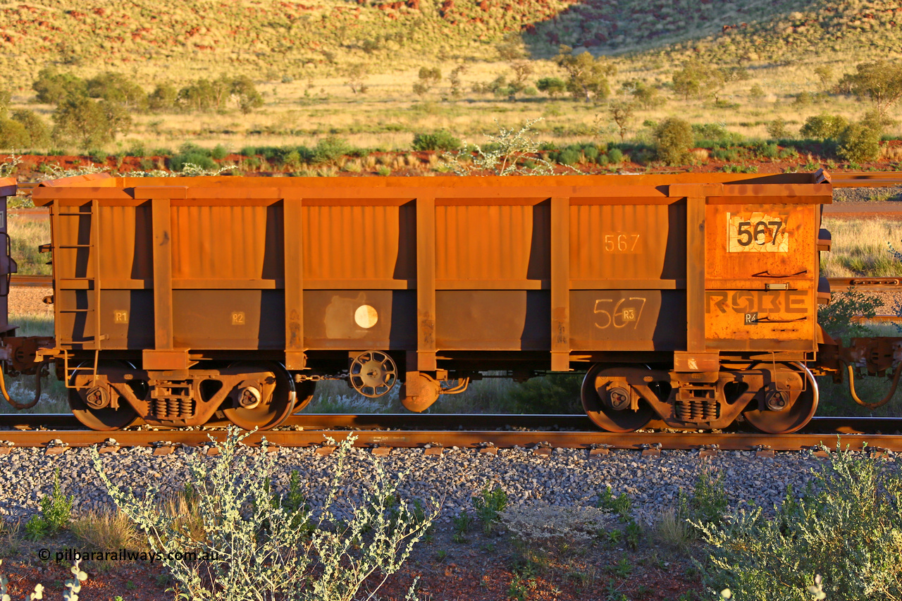 0567 170513 8767
Robe River ore waggon 567, built by Tomlinson Steel WA, handbrake side loaded view, Cape Lambert yard, May 13, 2017.
Keywords: 567;Tomlinson-Steel-WA;Robe-ore-waggon;