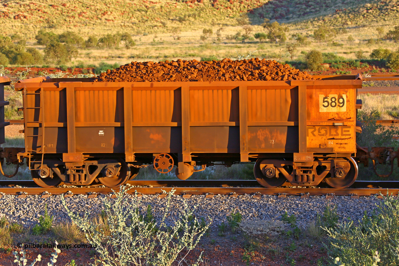 0589 170513 8754
Robe River ore waggon 589, built by Tomlinson Steel WA, handbrake side loaded view, Cape Lambert yard, May 13, 2017.
Keywords: 589;Tomlinson-Steel-WA;Robe-ore-waggon;