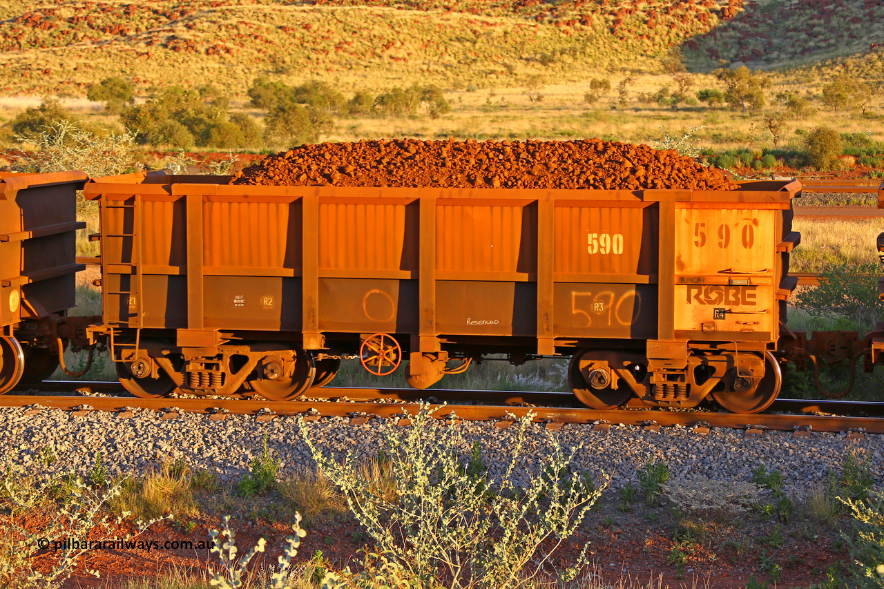 0590 170513 8673
Robe River ore waggon 590, built by Tomlinson Steel WA, handbrake side loaded view, Cape Lambert yard, May 13, 2017.
Keywords: 590;Tomlinson-Steel-WA;Robe-ore-waggon;