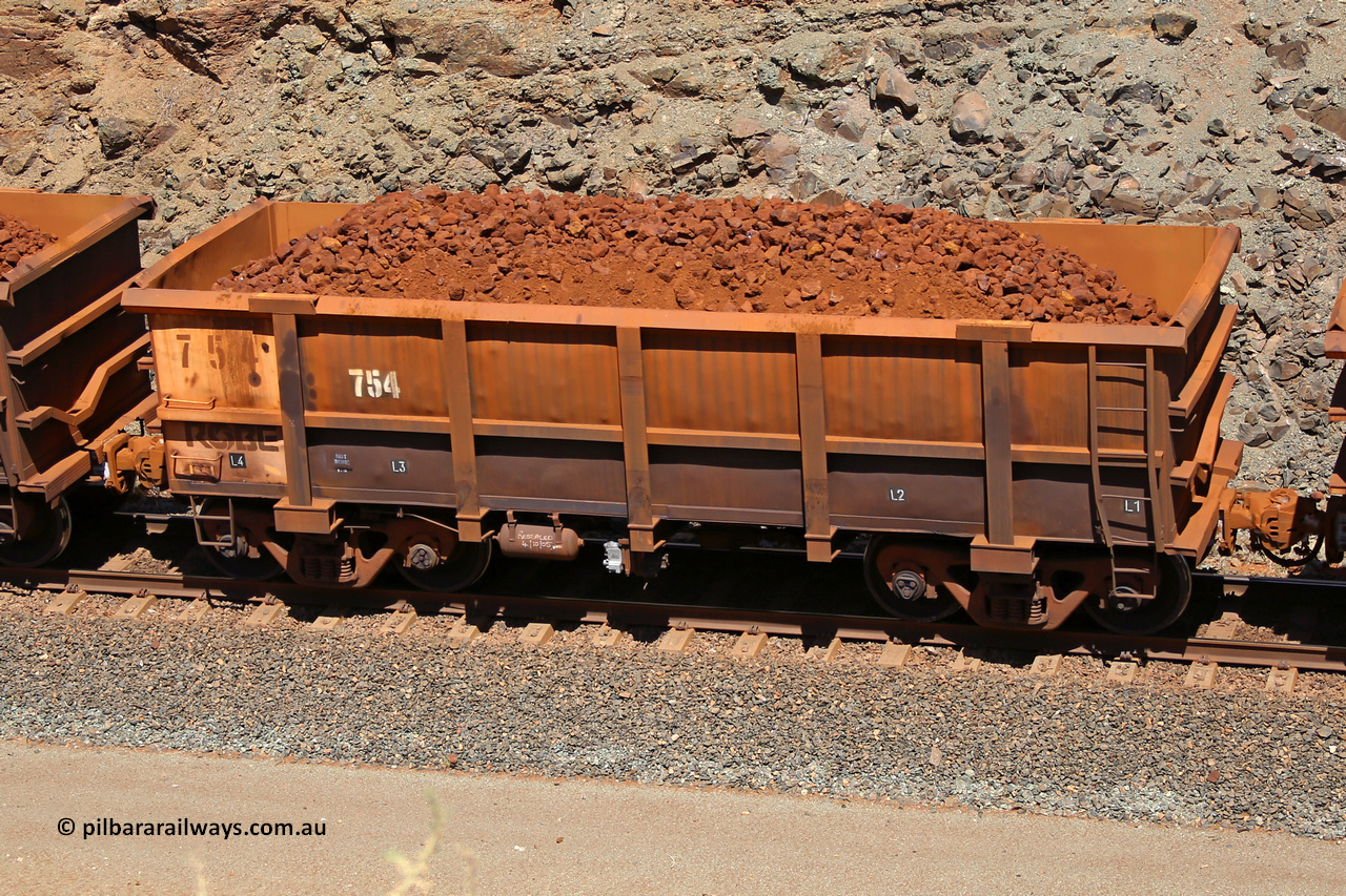0754 160306 1656
Robe River ore waggon 754, built by Centurion Industries WA, fixed coupler non-handbrake side loaded view, at the 45 km, Harding Siding on the Cape Lambert line. March 6, 2016.
Keywords: 754;Centurion-Industries-WA;Robe-ore-waggon;