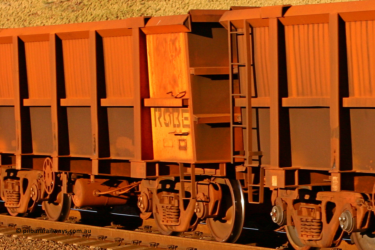 0890 060722 7590
Robe River ore waggon 890, built by Centurion Industries WA, rotary coupler end handbrake side empty partial view, at the 11.7 km, Cape Lambert. July 22, 2006.
Keywords: 890;Centurion-Industries-WA;Robe-ore-waggon;