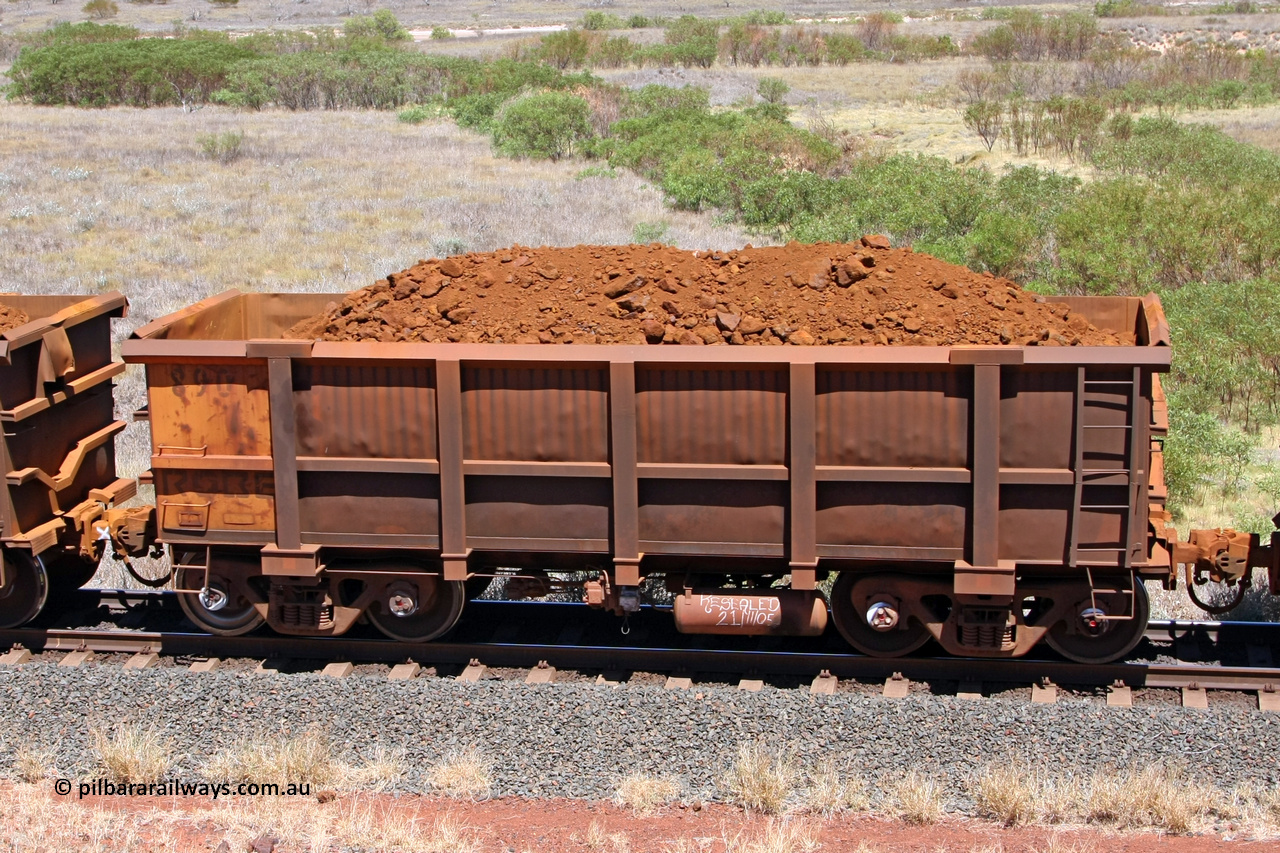 0890 081209 0169
Robe River ore waggon 890, built by Centurion Industries WA, non-handbrake side loaded view at the 7 km location just south of Cape Lambert yard. December 9, 2008.
Keywords: 890;Centurion-Industries-WA;Robe-ore-waggon;