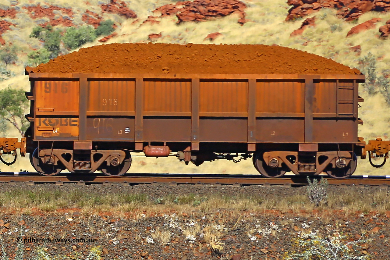 0916 170728 09948
Robe River ore waggon 916, built by Centurion Industries WA, non-handbrake side loaded view at the 72 km, Western Creek on the Deepdale line. July 28, 2017.
Keywords: 916;Centurion-Industries-WA;Robe-ore-waggon;