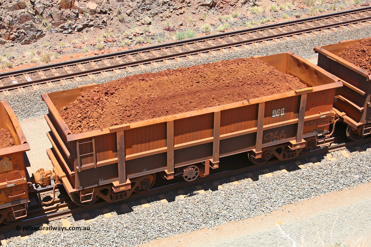 0966 160306 1450
Robe River ore waggon 966, built by Centurion Industries WA, fixed coupler handbrake side loaded view, at the 45 km, Harding Siding on the Cape Lambert line. March 6, 2016.
Keywords: 966;Centurion-Industries-WA;Robe-ore-waggon;