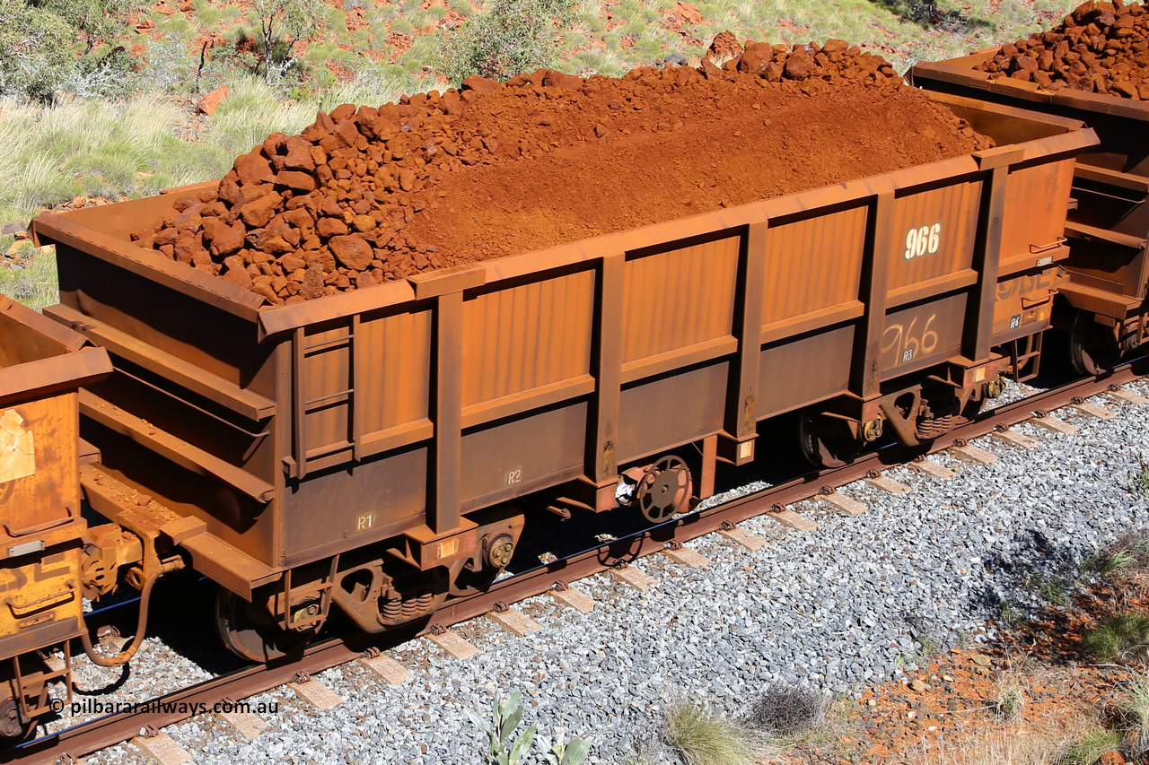 0966 180616 1877
Robe River ore waggon 966, built by Centurion Industries WA, fixed coupler handbrake side loaded view at Maitland Siding on the Deepdale line, June 16, 2018.
Keywords: 966;Centurion-Industries-WA;Robe-ore-waggon;