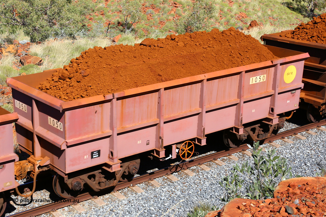 1050 180616 1855
Robe River ore waggon 1050, built by Bradken Rail Qld, fixed coupler handbrake side loaded view at Maitland Siding on the Deepdale line, June 16, 2018.
Keywords: 1050;Bradken-Rail-Qld;Robe-ore-waggon;