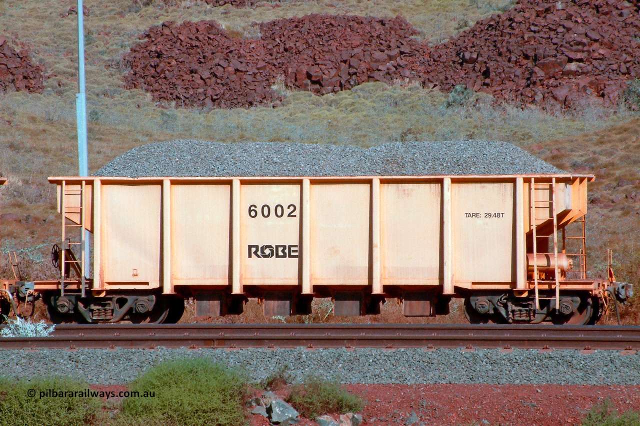 6002 041014 154944
Robe River ballast waggon 6002, built by Tomlinson Steel WA, Cape Lambert yard. 1549 hours, October 14, 2004.
Keywords: 6002;Tomlinson-Steel-WA;Robe-ballast-waggon;