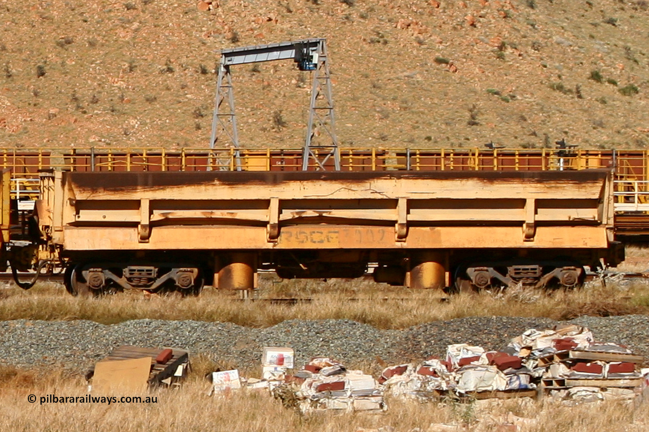 7002 060723 7697
Hamersley Iron's Two Mile complex, Robe River side dump waggon 7002, one of two built by Difco USA, side view. July 23, 2006.
Keywords: 7002;Difco-USA;Robe-ballast-waggon;