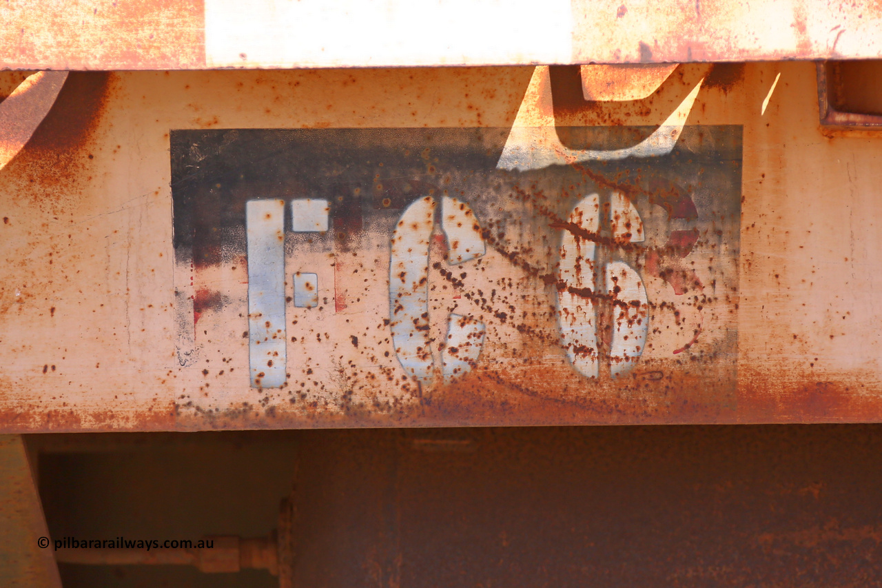 FC6 160306 1369
Robe River flat waggon FC 6 number board, original number visible, built by Perry Engineering SA. Greenpool March 6, 2016.
Keywords: FC6;Perry-Engineering-SA;Robe-flat-waggon;