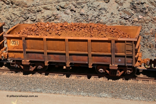 0021 160306 1664
Robe River ore waggon 021, built by Nippon Sharyo Nihon, fixed coupler non-handbrake side loaded view at the 45 km, Harding Siding on the Cape Lambert line. March 6, 2016.
Keywords: 021;Nippon-Sharyo-Nihon;Robe-ore-waggon;