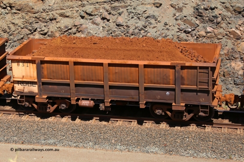 0031 160306 1632
Robe River ore waggon 030, built by Nippon Sharyo Nihon, fixed coupler non-handbrake side loaded view at the 45 km, Harding Siding on the Cape Lambert line. March 6, 2016.
Keywords: 031;Nippon-Sharyo-Nihon;Robe-ore-waggon;