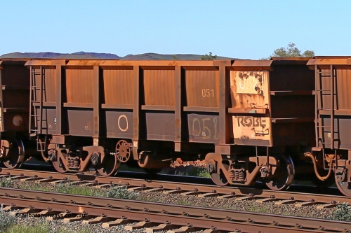 0051 160727 0970
Robe River ore waggon 051, built by Nippon Sharyo Nihon, rotary coupler end handbrake side empty view at Harding Siding on the Cape Lambert line, July 27, 2016.
Keywords: 051;Nippon-Sharyo-Nihon;Robe-ore-waggon;
