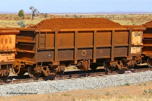 0054 170729 0253
Robe River ore waggon 054, built by Nippon Sharyo Nihon, fixed coupler handbrake side loaded view at the 103 km, between Maitland Siding and the Fortescue River on the Deepdale line. July 29, 2017.
Keywords: 054;Nippon-Sharyo-Nihon;Robe-ore-waggon;