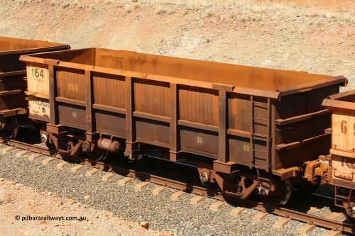 0164 160306 1279
Robe River ore waggon 164, built by Nippon Sharyo Nihon, fixed coupler non-handbrake side empty view at Greenpool on the Cape Lambert line. March 6, 2016.
Keywords: 164;Nippon-Sharyo-Nihon;Robe-ore-waggon;