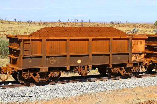 0189 170729 0237
Robe River ore waggon 189, built by Nippon Sharyo Nihon, fixed coupler handbrake side loaded view at the 103 km, between Maitland Siding and the Fortescue River on the Deepdale line. July 29, 2017.
Keywords: 189;Nippon-Sharyo-Nihon;Robe-ore-waggon;