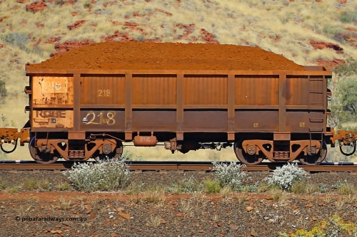 0218 170728 09947
Robe River ore waggon 218, built by Nippon Sharyo Nihon, non-handbrake side loaded view at the 72 km, Western Creek on the Deepdale line. July 28, 2017.
Keywords: 218;Nippon-Sharyo-Nihon;Robe-ore-waggon;