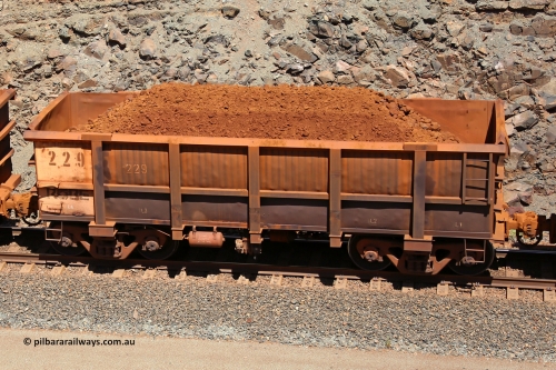 0229 160306 1591
Robe River ore waggon 229, built by Nippon Sharyo Nihon, fixed coupler non-handbrake side loaded view at the 45 km, Harding Siding on the Cape Lambert line. March 6, 2016.
Keywords: 229;Nippon-Sharyo-Nihon;Robe-ore-waggon;