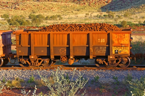 0265 170513 8728
Robe River ore waggon 265, built by Nippon Sharyo Nihon, handbrake side loaded view, Cape Lambert yard, May 13, 2017.
Keywords: 265;Nippon-Sharyo-Nihon;Robe-ore-waggon;