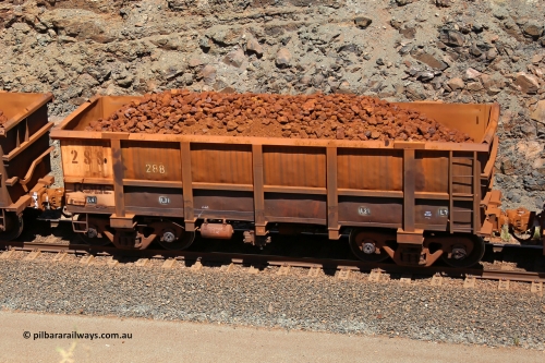 0288 160306 1659
Robe River ore waggon 288, built by Nippon Sharyo Nihon, fixed coupler non-handbrake side loaded view at the 45 km, Harding Siding on the Cape Lambert line. March 6, 2016.
Keywords: 288;Nippon-Sharyo-Nihon;Robe-ore-waggon;