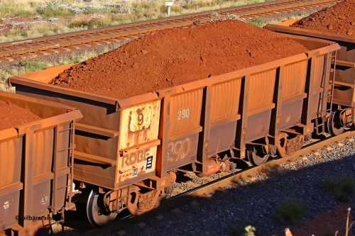 0290 210322 9755
Robe River ore waggon 290, built by Nippon Sharyo Nihon, rotary coupler end non-handbrake side loaded view at the 17 km on the Cape Lambert line, March 22, 2021.
Keywords: 290;Nippon-Sharyo-Nihon;Robe-ore-waggon;