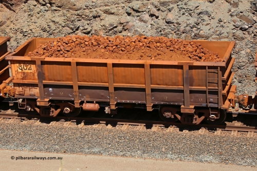 0302 160306 1668
Robe River ore waggon 302, built by Nippon Sharyo Nihon, fixed coupler non-handbrake side loaded view at the 45 km, Harding Siding on the Cape Lambert line. March 6, 2016.
Keywords: 302;Nippon-Sharyo-Nihon;Robe-ore-waggon;