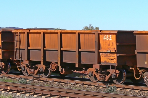 0462 160727 0952
Robe River ore waggon 462, built by Tomlinson Steel WA, rotary coupler end handbrake side empty view at Harding Siding on the Cape Lambert line, July 27, 2016.
Keywords: 462;Tomlinson-Steel-WA;Robe-ore-waggon;