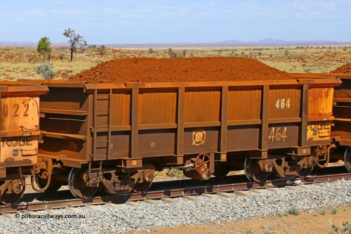 0464 170729 0266
Robe River ore waggon 464, built by Tomlinson Steel WA, fixed coupler handbrake side loaded view at the 103 km, between Maitland Siding and the Fortescue River on the Deepdale line. July 29, 2017.
Keywords: 464;Tomlinson-Steel-WA;Robe-ore-waggon;