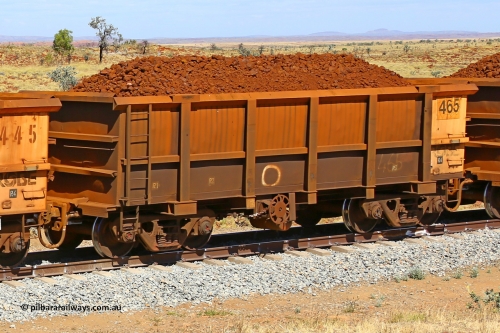 0465 170729 0199
Robe River ore waggon 465, built by Tomlinson Steel WA, fixed coupler handbrake side loaded view at the 103 km, between Maitland Siding and the Fortescue River on the Deepdale line. July 29, 2017.
Keywords: 465;Tomlinson-Steel-WA;Robe-ore-waggon;