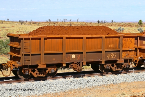 0485 170729 0234
Robe River ore waggon 485, built by Tomlinson Steel WA, fixed coupler handbrake side loaded view at the 103 km, between Maitland Siding and the Fortescue River on the Deepdale line. July 29, 2017.
Keywords: 485;Tomlinson-Steel-WA;Robe-ore-waggon;