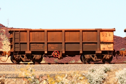 0524 060722 7442
Robe River ore waggon 524, built by Tomlinson Steel WA, handbrake side empty view at the 45.4 km just south of Harding Siding on the Cape Lambert line. July 22, 2006.
Keywords: 524;Tomlinson-Steel-WA;Robe-ore-waggon;