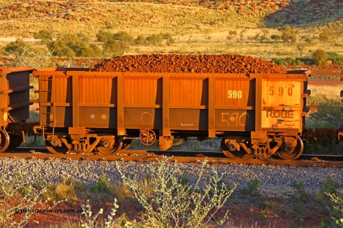 0590 170513 8673
Robe River ore waggon 590, built by Tomlinson Steel WA, handbrake side loaded view, Cape Lambert yard, May 13, 2017.
Keywords: 590;Tomlinson-Steel-WA;Robe-ore-waggon;