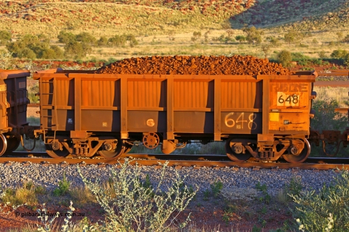 0648 170513 8710
Robe River ore waggon 648, built by Tomlinson Steel WA, handbrake side loaded view, Cape Lambert yard, May 13, 2017.
Keywords: 648;Tomlinson-Steel-WA;Robe-ore-waggon;