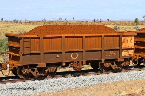0653 170729 0246
Robe River ore waggon 653, built by Tomlinson Steel WA, fixed coupler handbrake side loaded view at the 103 km, between Maitland Siding and the Fortescue River on the Deepdale line. July 29, 2017.
Keywords: 653;Tomlinson-Steel-WA;Robe-ore-waggon;